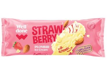 Vaniļas saldējums WELL DONE beļģu baltās šokolādes zemeņu 80g
