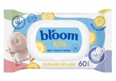 Mitrais tualetes papīrs bērniem BLOOM Banana 60gb.