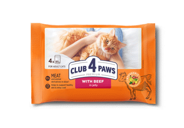Kaķu konservi CLUB 4 PAWS ar liellopa gaļu 4x85g