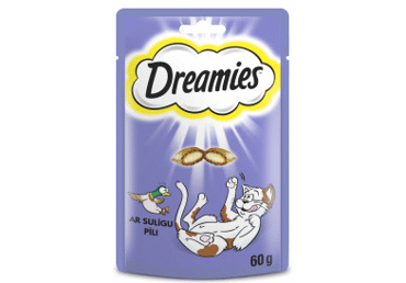 Gardums kaķiem DREAMIES ar pīles gaļu 60g