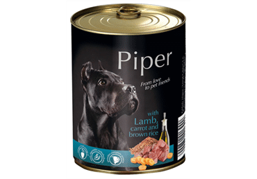 Konservēta suņu barība PIPER jērs/burkāni/rīsi 800g
