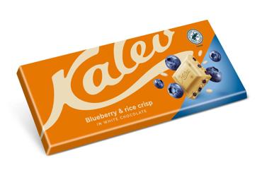 Baltā šokolāde KALEV ar mellenēm un rīsu kraukšķiem 190g