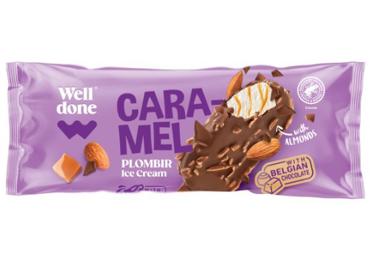 Vaniļas saldējums WELL DONE beļģu šokolādes un karameļu 81g
