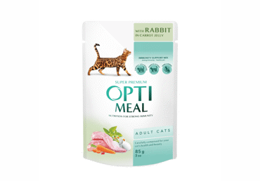 Konservēta barība ar truša gaļu burkānu želejā kaķiem OPTIMEAL 85g