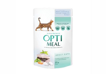 Konservēta barība ar mencu un dārzeņiem želejā kaķiem OPTIMEAL 85g