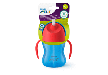 Mācību krūze AVENT ar salmiņu 9M+zila 200ml