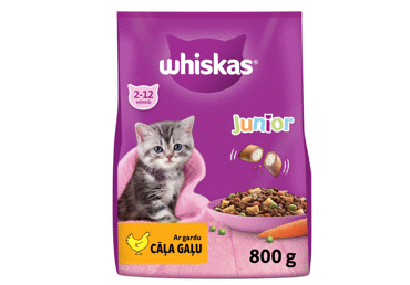Kaķu bar.Junior WHISKAS ar vistu 800g