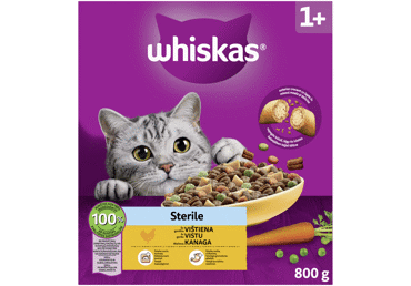 Sausā barība vistas sterilizētiem kaķiem WHISKAS 800g