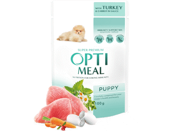 Konservēta barība tītars burkānu mērcē kucēniem OPTIMEAL 100g - 2