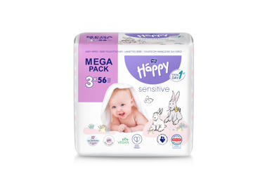 Mitrās salvetes HAPPY Sensitive 3x56gab.