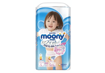 Autiņbiksītes MOONY girl L 9-14kg 44 gab.