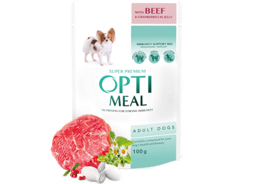 Konservēta barība liellops dzērveņu želejā suņiem OPTIMEAL100g - 2