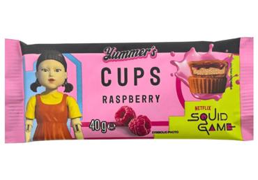 Šokolādes krūzītes ar aveņu krēmu YUMMER'S Squid Game 40g