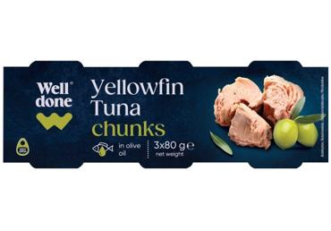 Tunzivs gabaliņi olīveļļā WELL DONE 3x80g