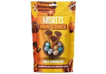 Mini vafeļu konusi ar šokolādes dražejām Miskets 80g
