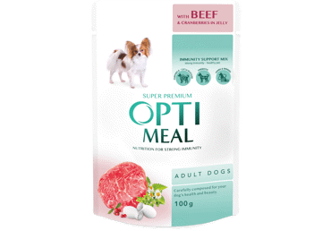 Konservēta barība liellops dzērveņu želejā suņiem OPTIMEAL100g