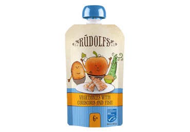 Biezenis RŪDOLFS BIO dārzeņiu kuskuss zivs 6+ 110g