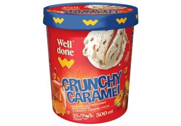 Vaniļas saldējums WELL DONE ar kraukšķīgu karameli 310g