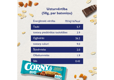 Musli batoniņš CORNY Big ar šokolādi un sāļo karameli 40g - 2