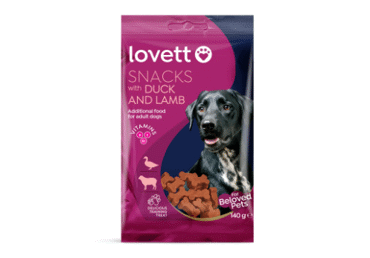 Suņu uzkoda pīles gaļa un jēra gaļa LOVETT,140g