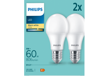 LED spuldzes PHILIPS A60 60W E27 2gab.