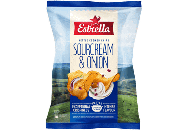 Čipsi ESTRELLA Kettle ar skābā krējuma un sīpolu garšu 120g - 1