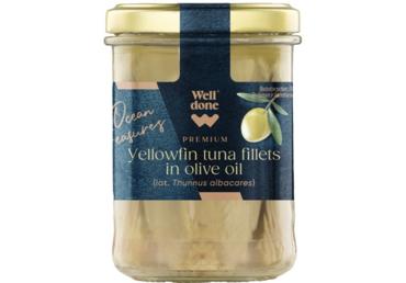 Dzeltenspuru tunzivs fileja olīveļļā WELL DONE PREMIUM 190g