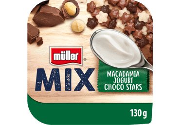 Jogurts MULLER Mix makadamijas ar šokolādes zvaigznītem 130g