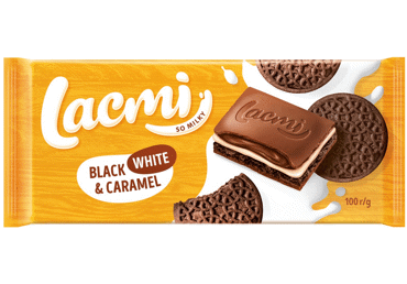 Piena šokolāde LACMI ar balto un melno krēmu un karameli 100g