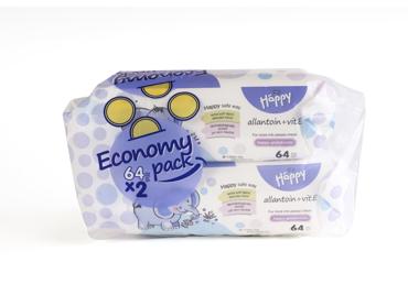 Mitrās salvetes HAPPY Economy 2x64gab.