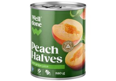 Persiku pus.vīnogu sīrupā WELL DONE 810g