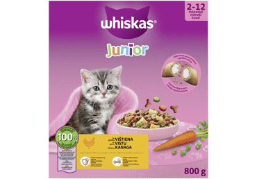 Sausā kaķu barība vistas Junior WHISKAS 800g