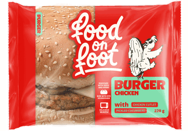 Burgers ar vistas gaļas kotleti, marinētiem gurķiem un sieru FOOD ON FOOT 220g  - 1