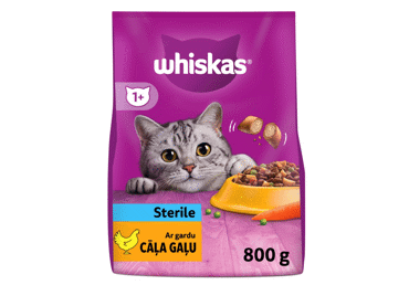 Kaķu bar.Sterile WHISKAS ar vistu 800g