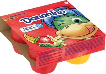 Biezpiena deserts DANONINO zemeņu-vaniļas-banānu 4x90g 