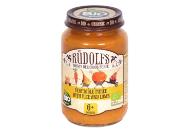 Biezenis RŪDOLFS BIO dārzeņi-rīsi-jēra gaļa 8+ 190g