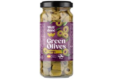 Zaļās olīvas WELL DONE sagrieztas 220g