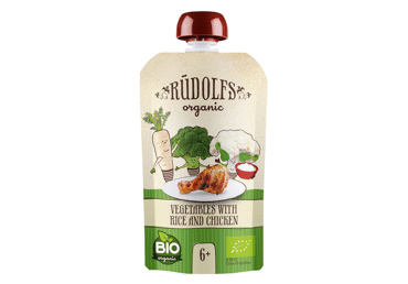 Biezenis RŪDOLFS BIO dārzeņi rīsi vista 6+ 110g