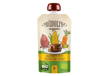 Biezenis RŪDOLFS BIO dārzeņi lēcas tītars 6+ 110g