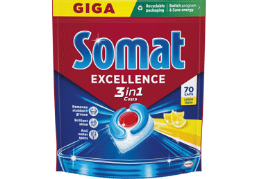 Kapsulas trauku mazgāšanas mašīnām SOMAT Excellence 3in1 Lemon 70gb.