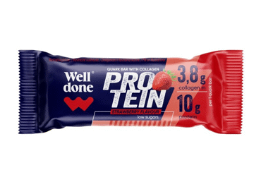 Biezpiena sieriņš WELL DONE zemeņu kolagēna glazūrā 40g